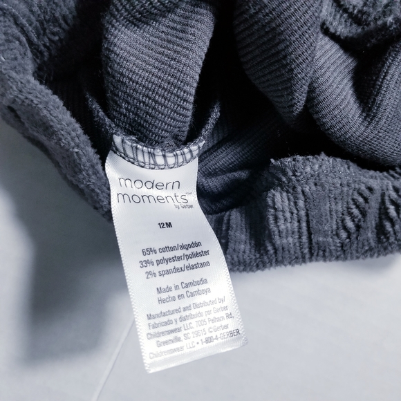 NWT MODERN MOMENTS GERBER SOFT CORDUROY OUTFIT DARK GRAY SIZE 12 MONTHS - Picture 4 of 9